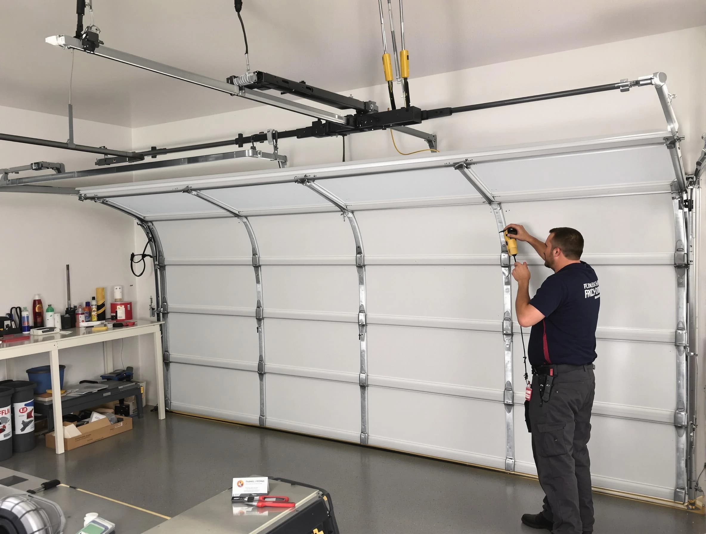 Pell City Garage Door Repair certified technician performing overhead door system repair in Pell City