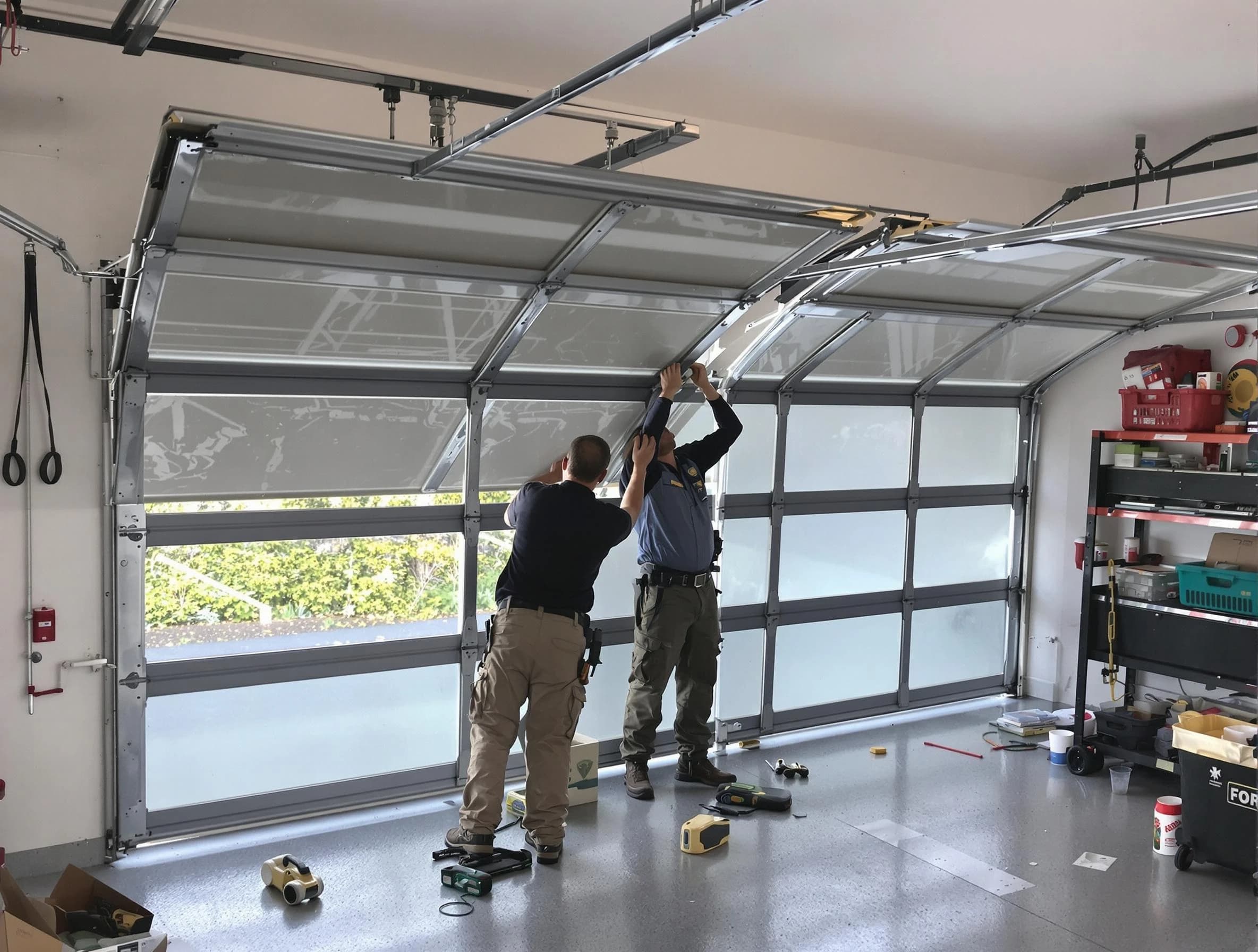 Pell City Garage Door Repair expert performing precise panel replacement on Pell City garage door