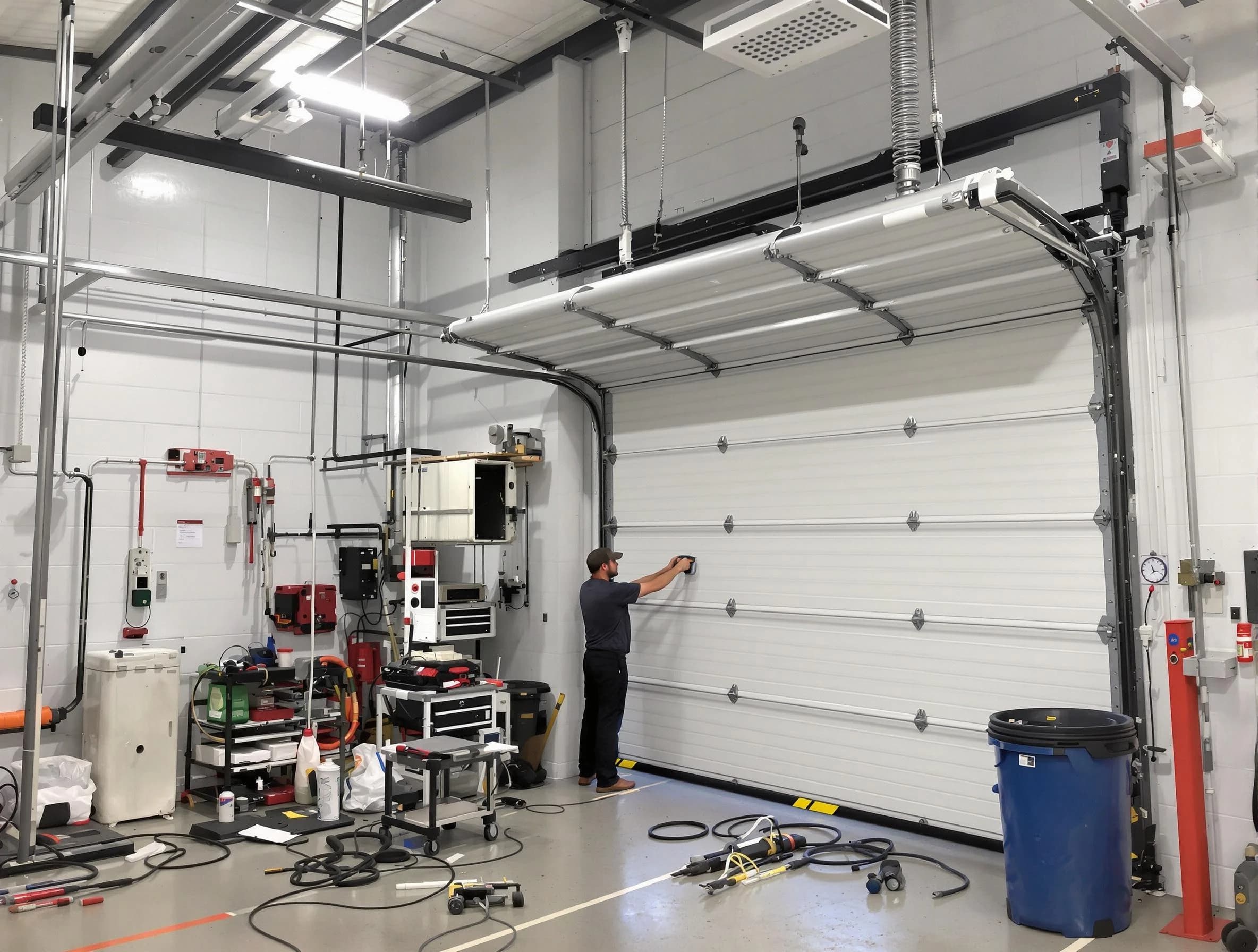 Pell City Garage Door Repair certified technician performing commercial door repair at a Pell City business facility