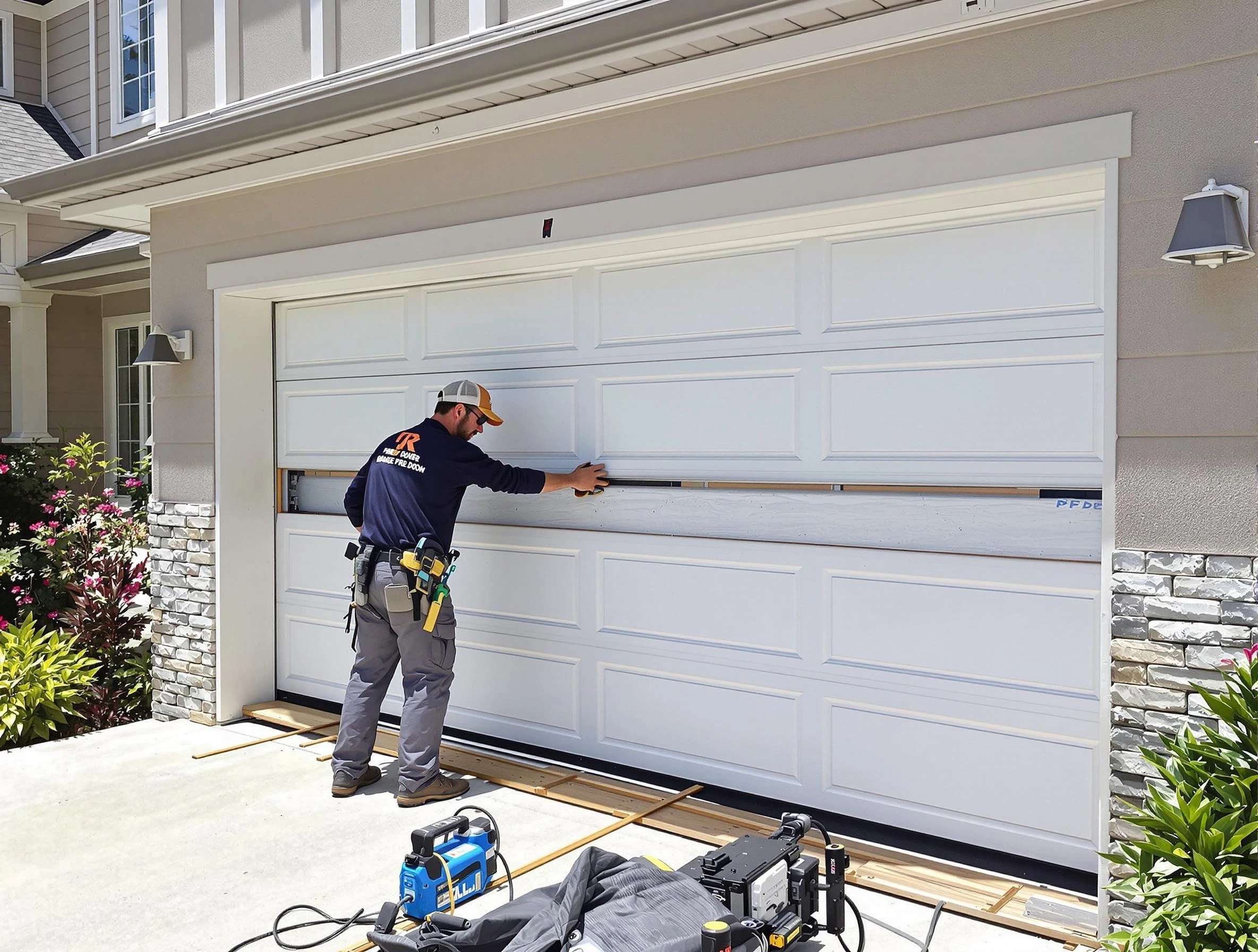Pell City Garage Door Repair team performing complete garage door replacement at Pell City residence