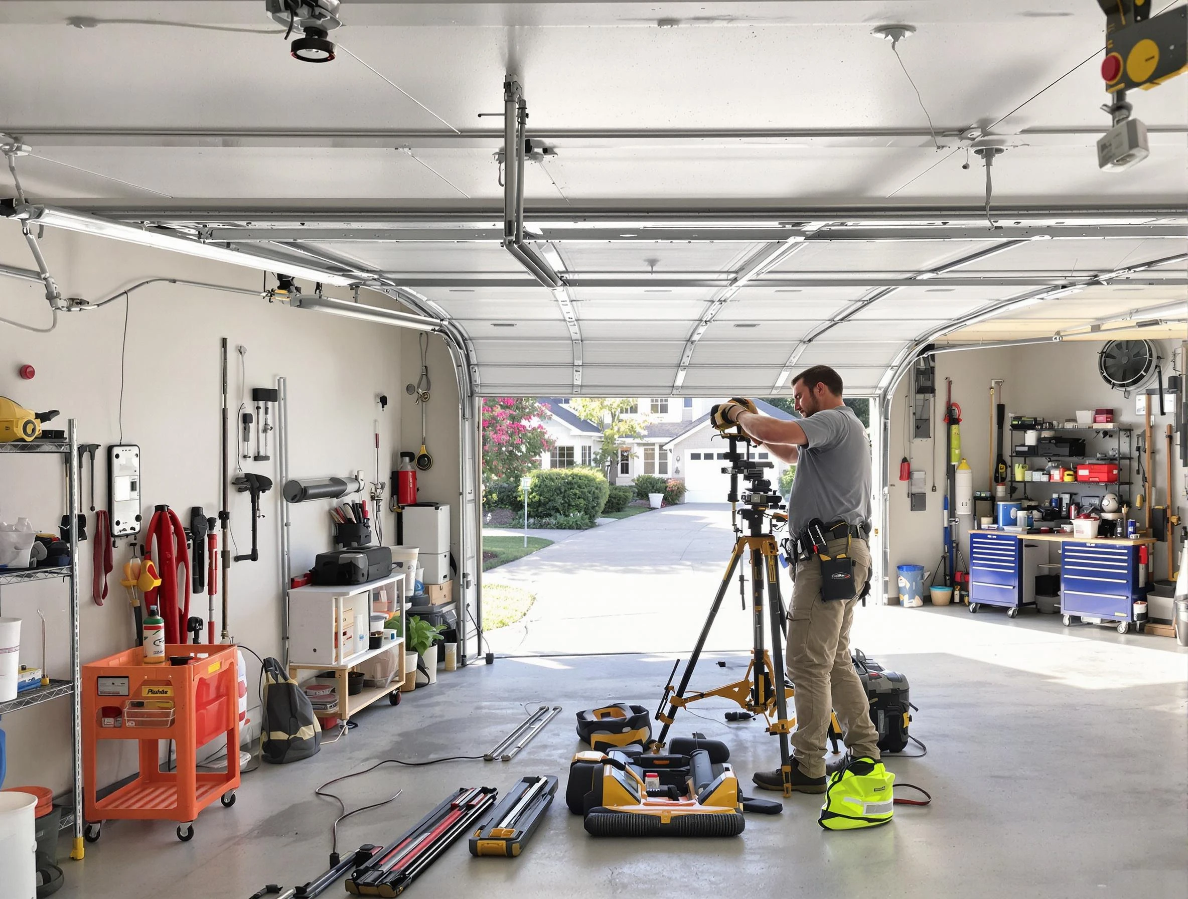 Pell City Garage Door Repair specialist performing laser-guided track alignment in Pell City